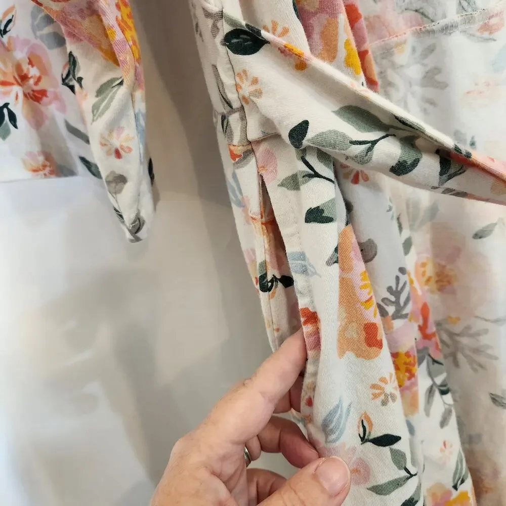 BABY BE MINE White Multi Floral Labor Delivery Nursing Knee Length Robe Women SM
